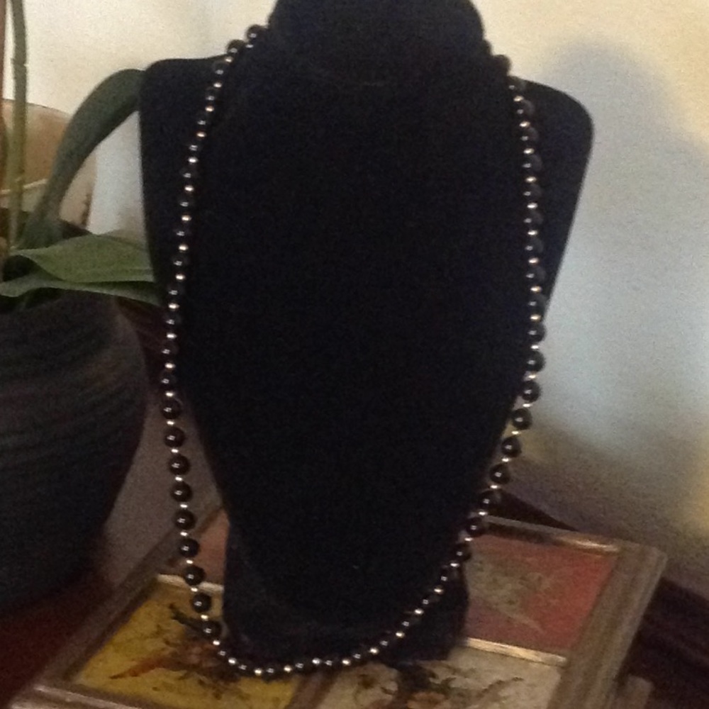 26 in. Black and gold bead necklace